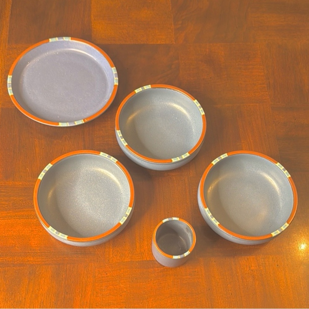 Vintage Dansk Mesa Sky Blue Stoneware Salad Plate Soup Dip Bowl Portugal